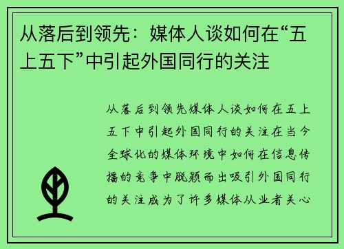 从落后到领先：媒体人谈如何在“五上五下”中引起外国同行的关注