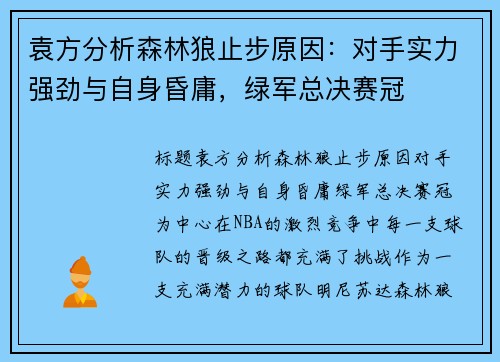 袁方分析森林狼止步原因：对手实力强劲与自身昏庸，绿军总决赛冠
